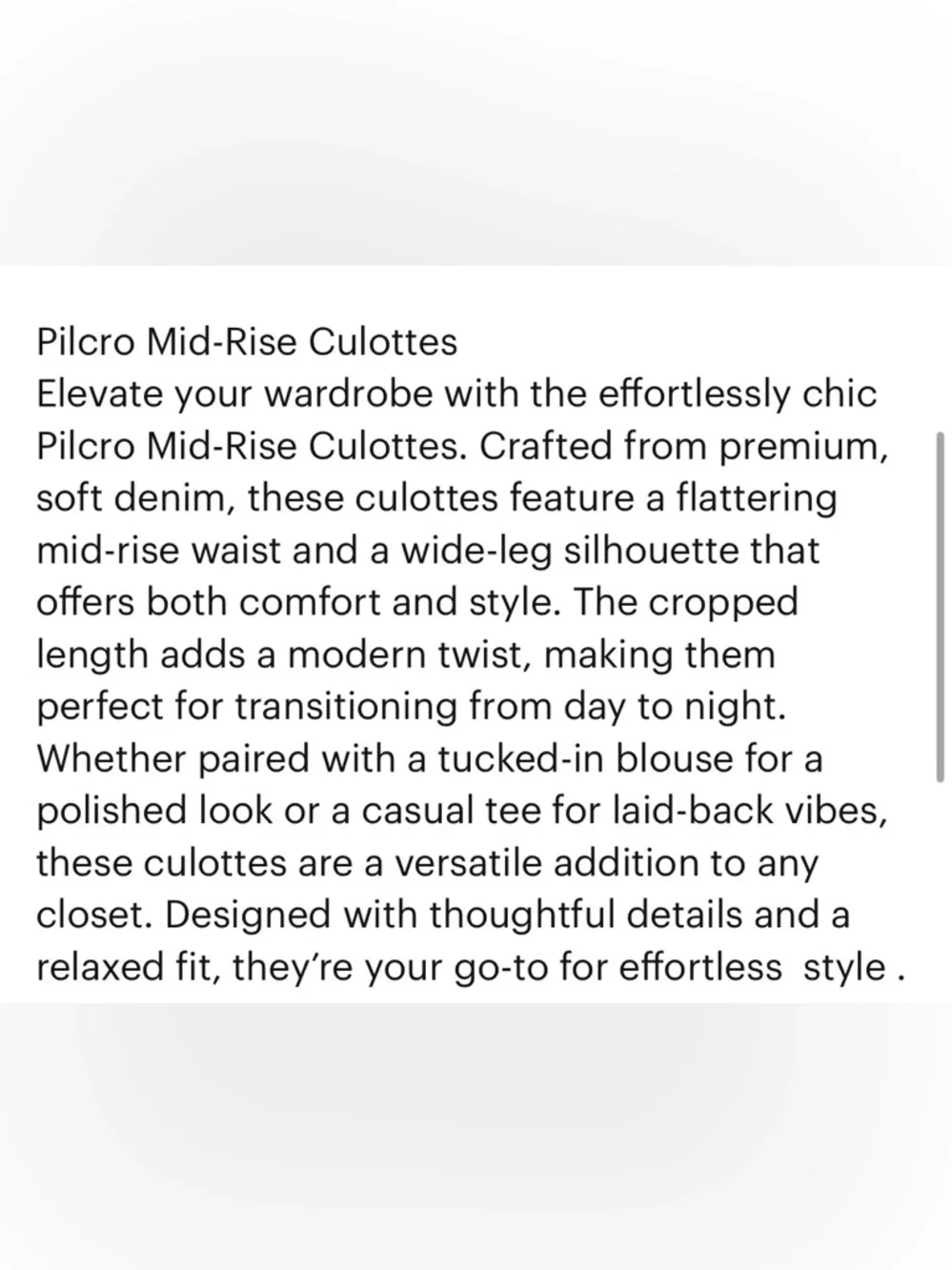 Anthropologie x Pilcro Mid-Rise Culottes Size 25 NWT - Picture 4 of 13